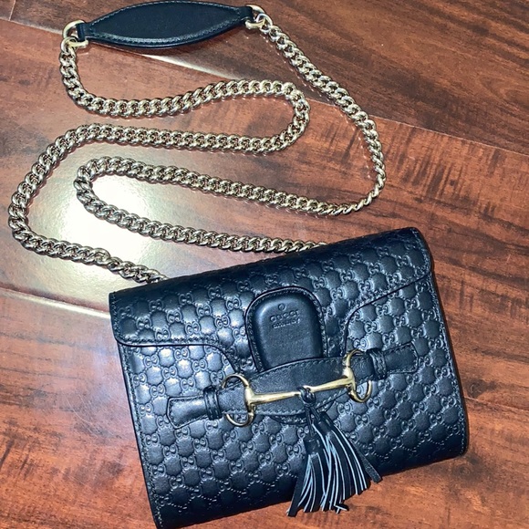 Gucci Black Microguccissima Leather Mini Emily Chain Crossbody Bag